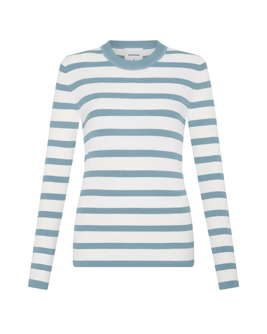 Agnes Long Sleeve Knit Top Blue Fog Stripe - Kohl and Soda