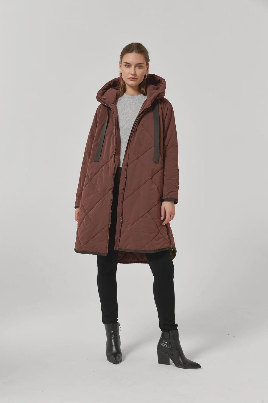 Shop Zip Hem Winter Coat Berry Brown - At Kohl and Soda | Ready To Ship!