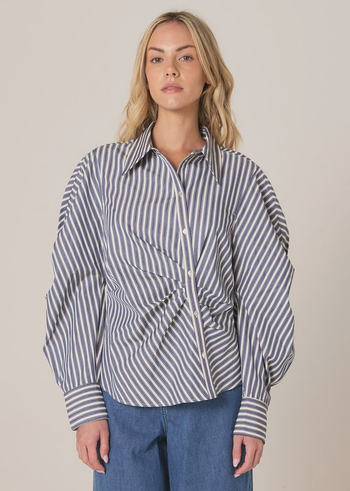 Aspen Asymetrical Opening Shirt Navy Stripe