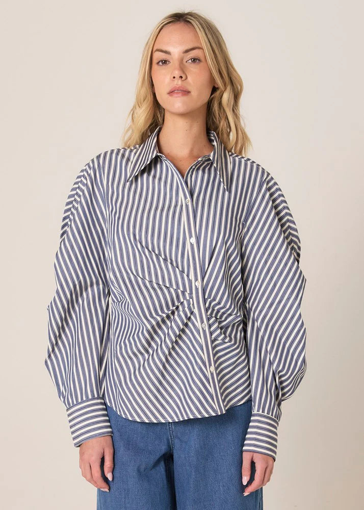 Aspen Asymetrical Opening Shirt Navy Stripe