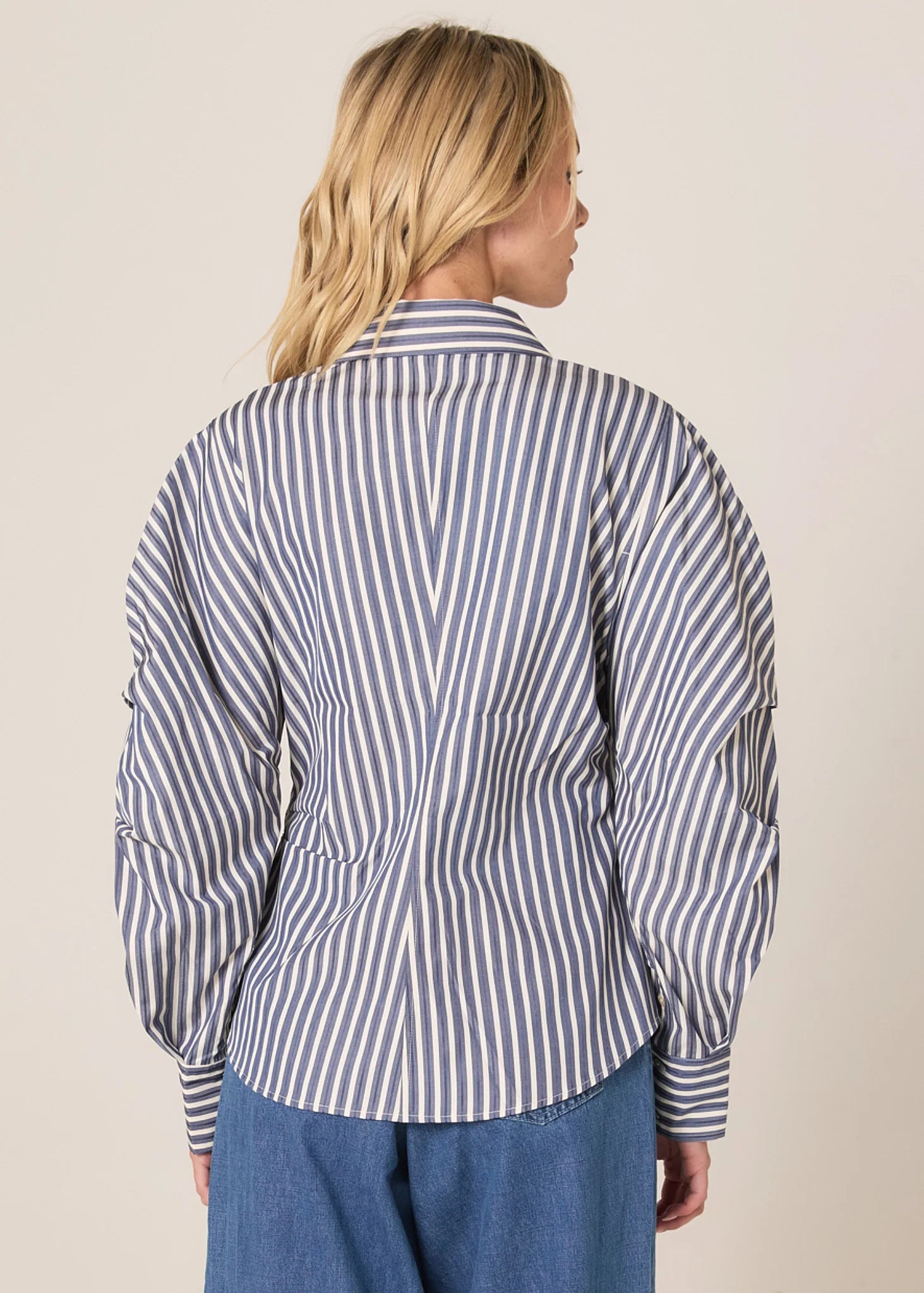 Aspen Asymetrical Opening Shirt Navy Stripe