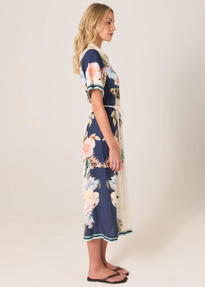 Solara Placement Print Shirt Dress Navy Print