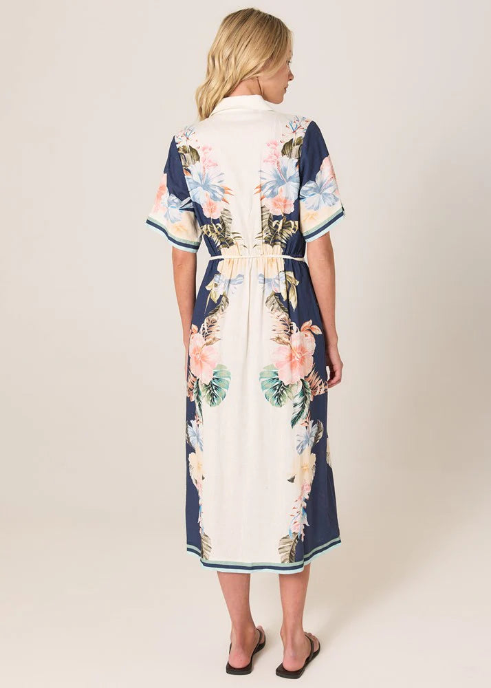 Solara Placement Print Shirt Dress Navy Print