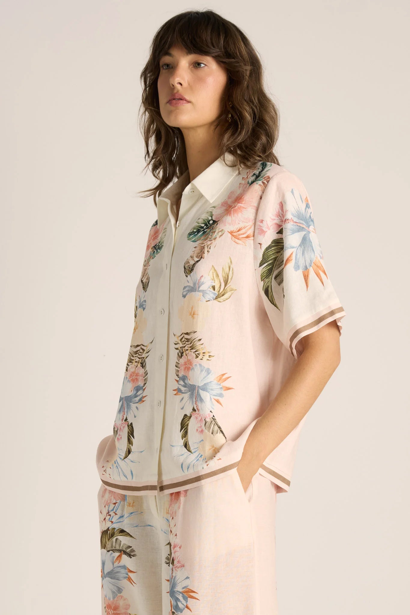 Solara Placement Print Collared Shirt Pink