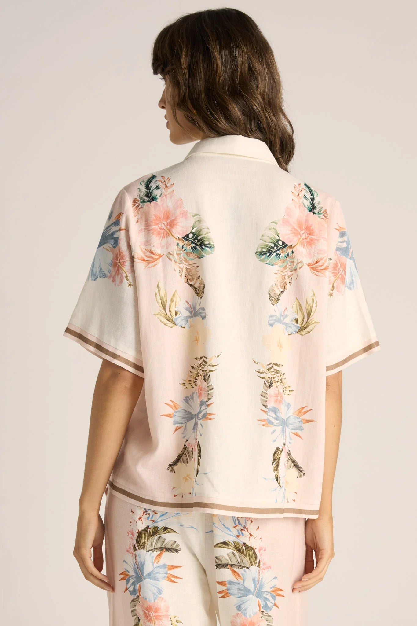 Solara Placement Print Collared Shirt Pink