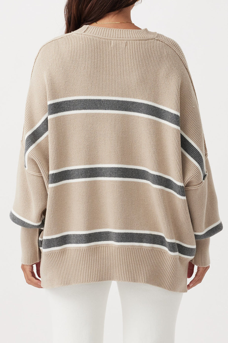 Harper Stripe Organic Knit Taupe, Cream & Dark Grey Marle