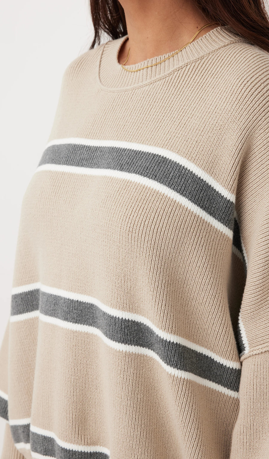 Harper Stripe Organic Knit Taupe, Cream & Dark Grey Marle