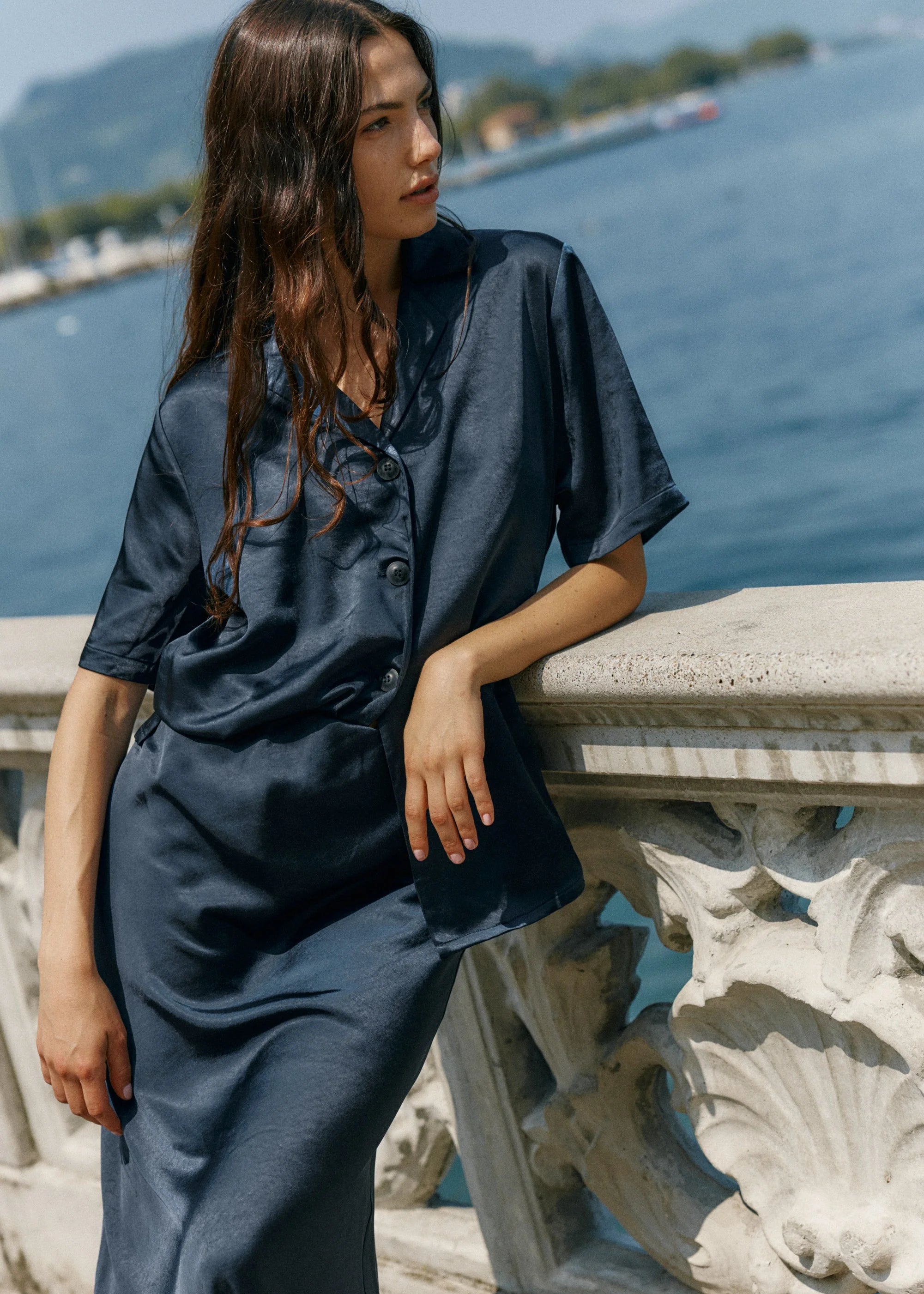 Jasper Satin Shirt Navy