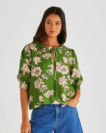 Antonie Pleated Blouse - Moonflower