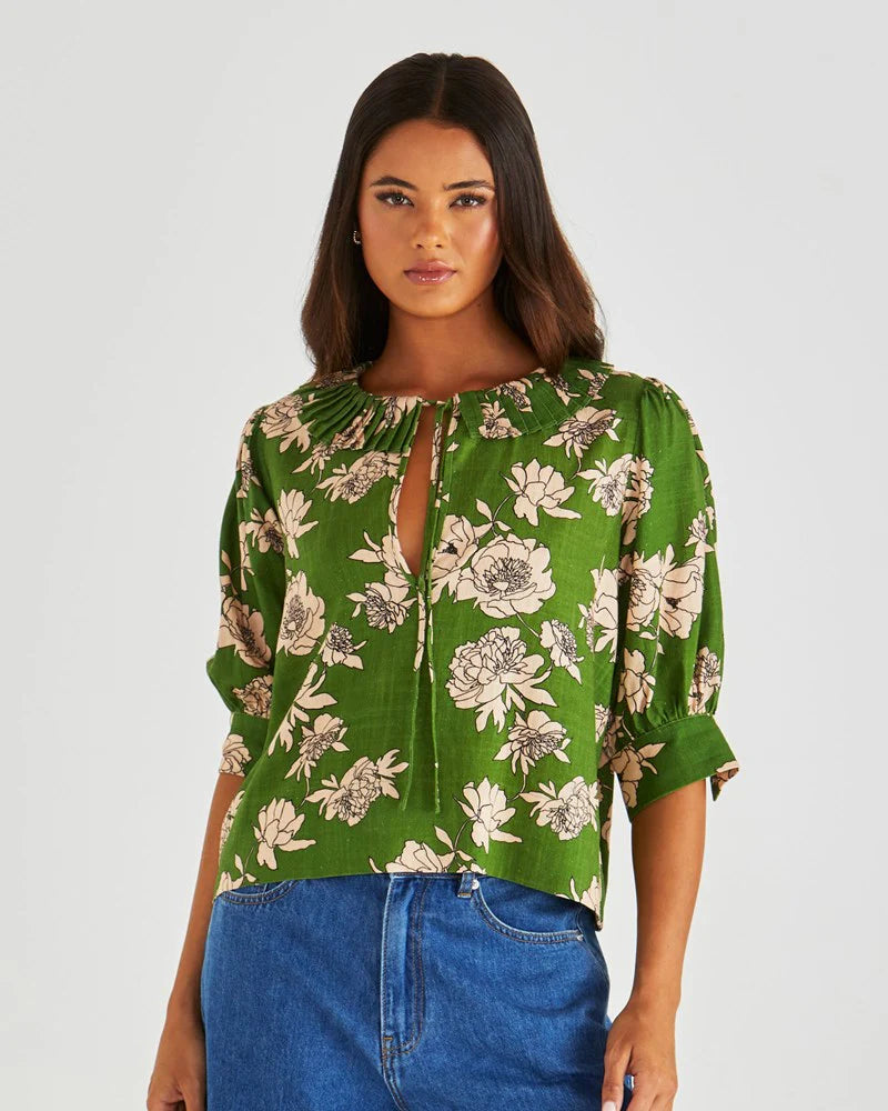 Antonie Pleated Blouse - Moonflower