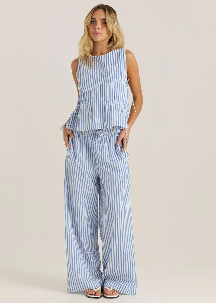 Aziza Gathered Tie Top Blue/White Stripe