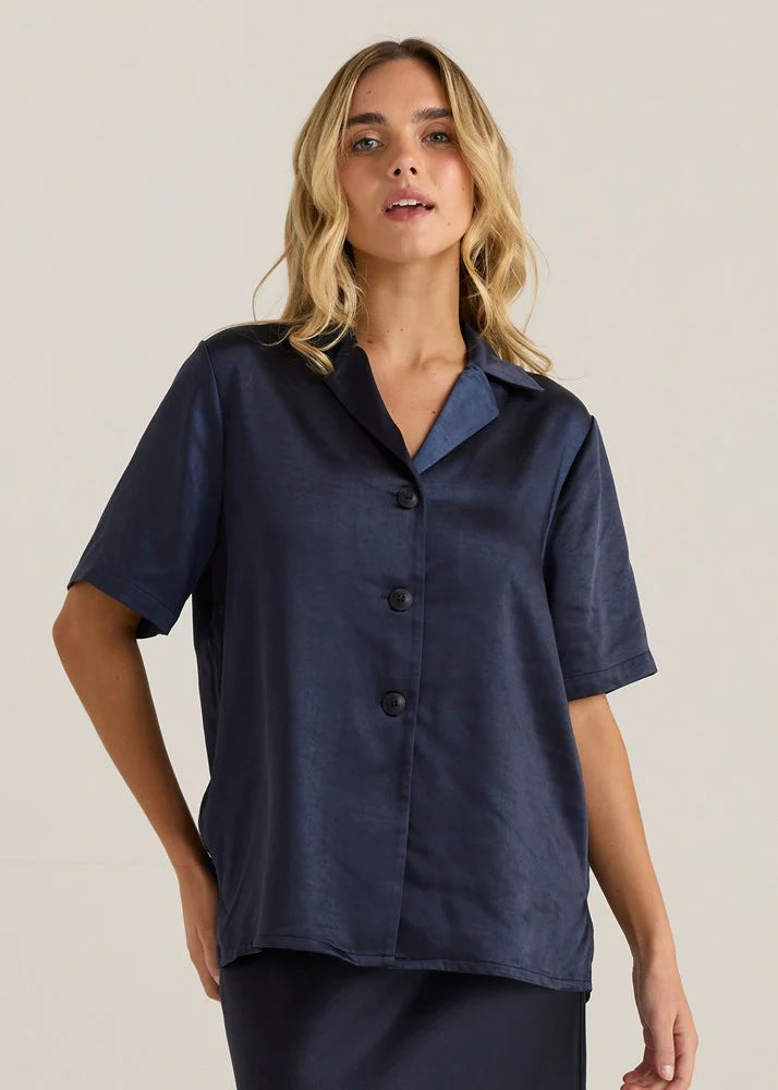 Jasper Satin Shirt Navy