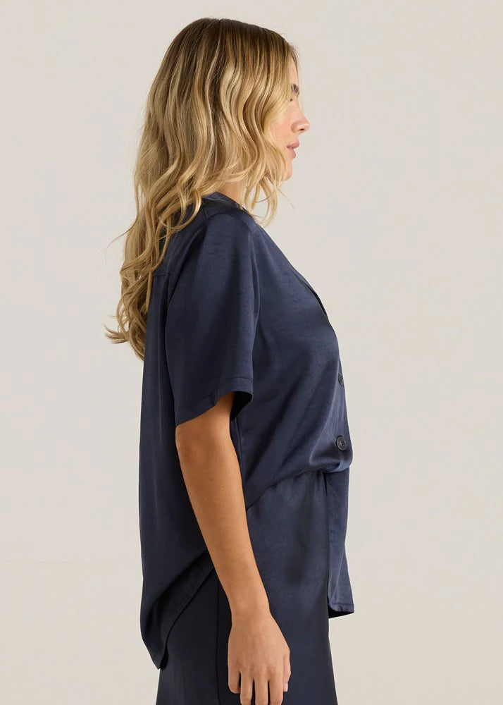 Jasper Satin Shirt Navy