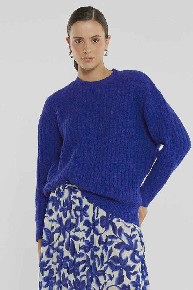 Kira Cable Knit Jumper Cobalt Blue