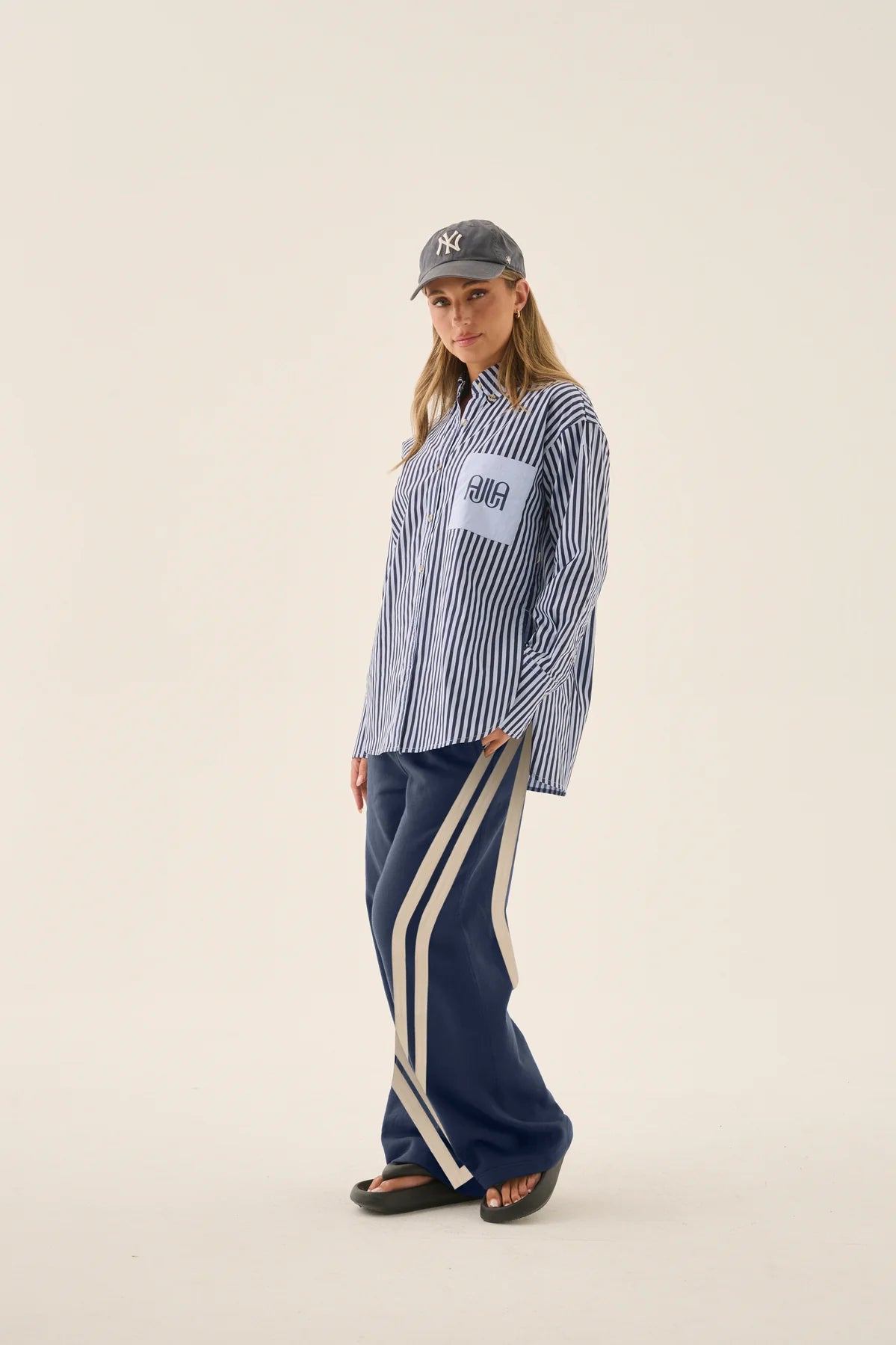 AJJA Shirt Navy Blue Stripe