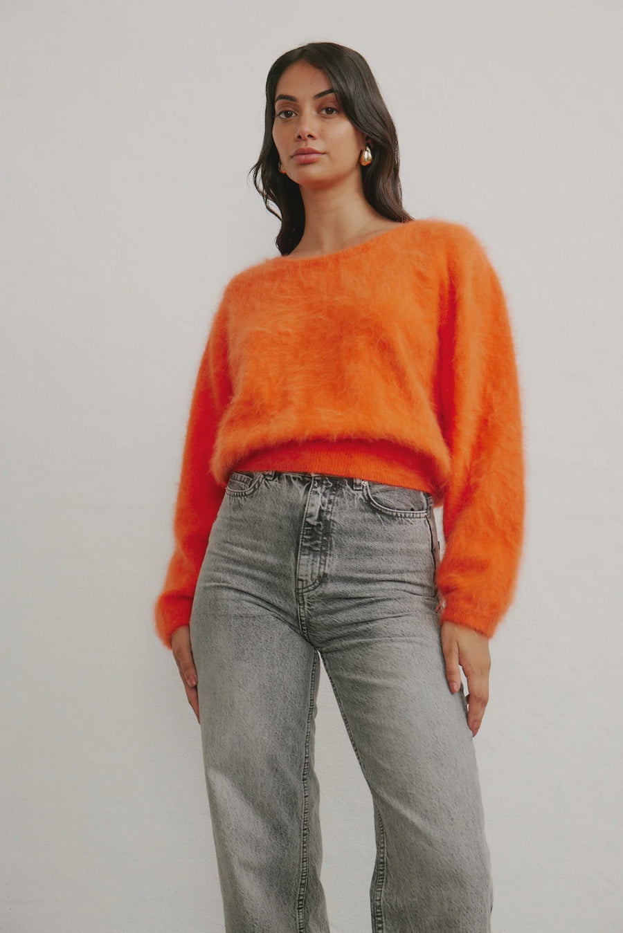 Stella Cashmere Boat Neck Knit in Tangerine