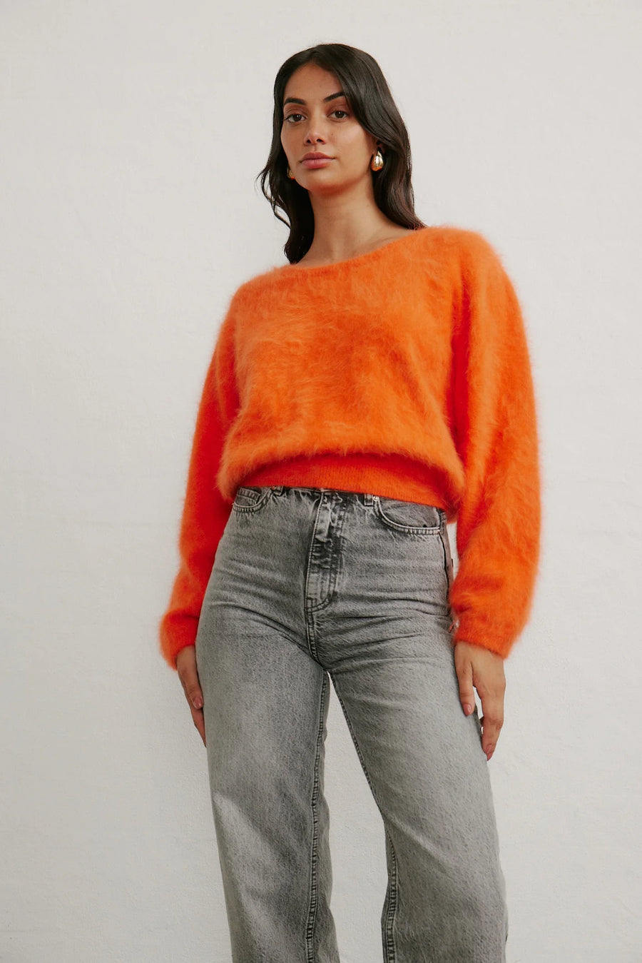 Stella Cashmere Boat Neck Knit in Tangerine