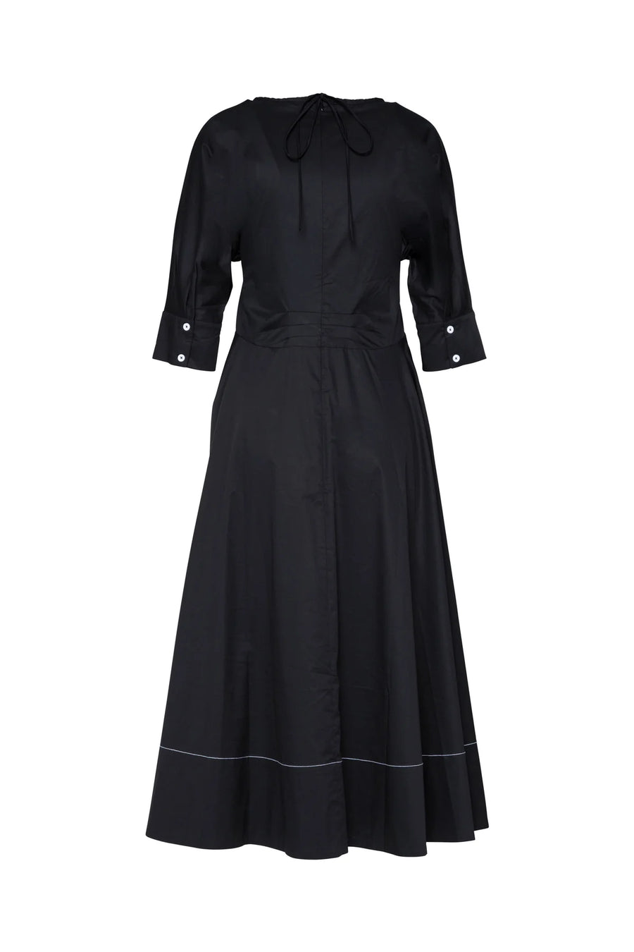 Crisp Cotton Stretch Gathered Front V.Neck Midi Dress Zell Black