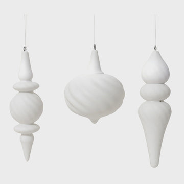 Hanging Fluted Bauble Ornaments Set of 3 White