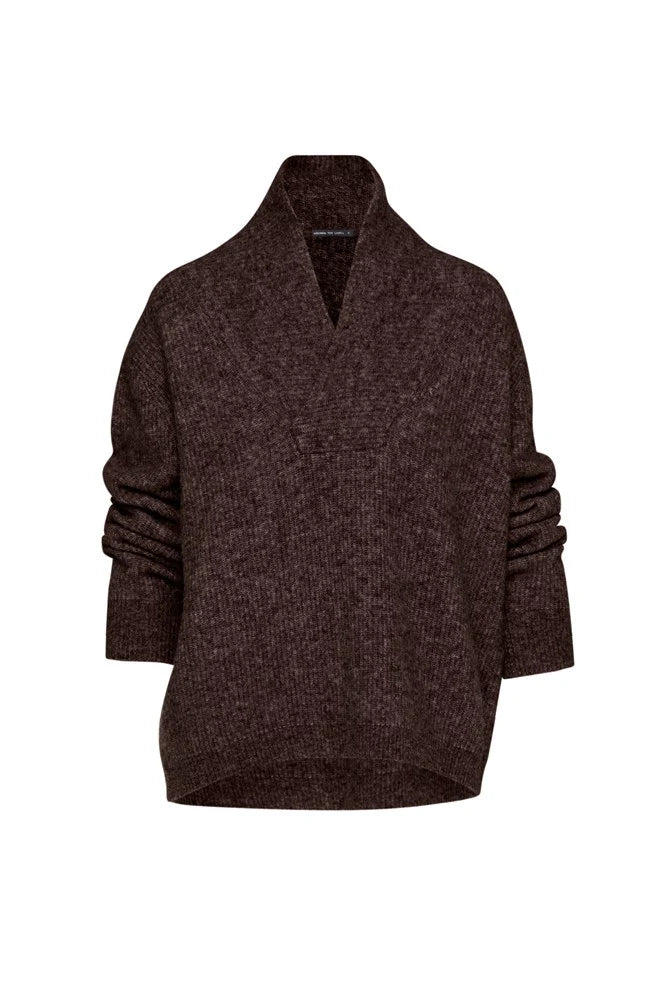 Alpaca Knit Wrap Collar Long Sleeve Tunic Moritz Espresso