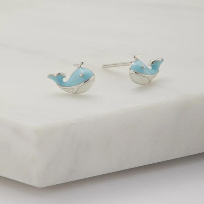 Whale Stud Earring - Blue - 925 Sterling Silver