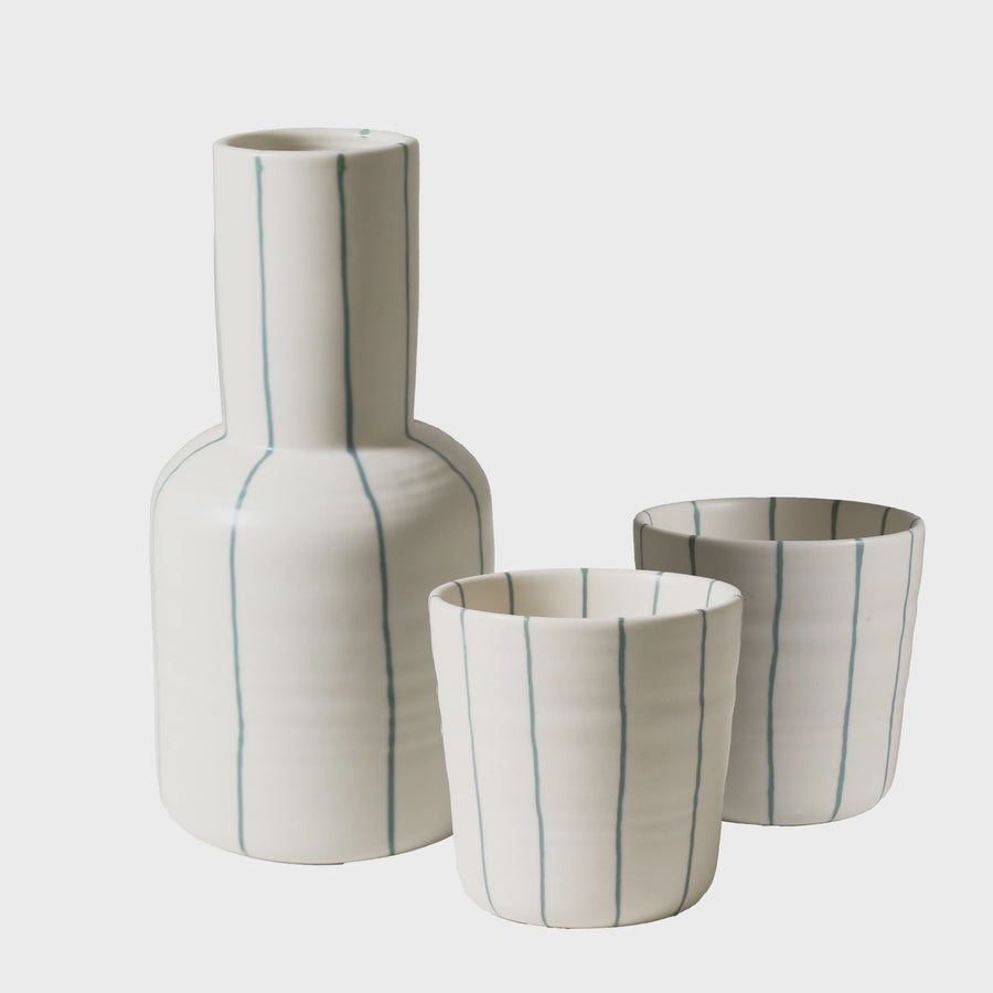 Coastal Junction Carafe Set - Cream with Green Stripe