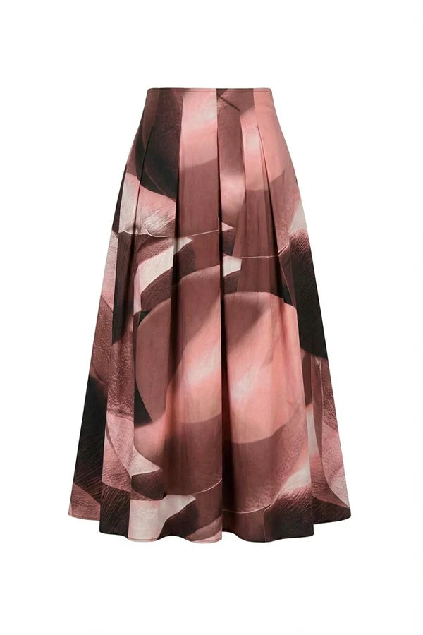 Stretch Cotton Pleated Maxi Skirt Sacher Petal