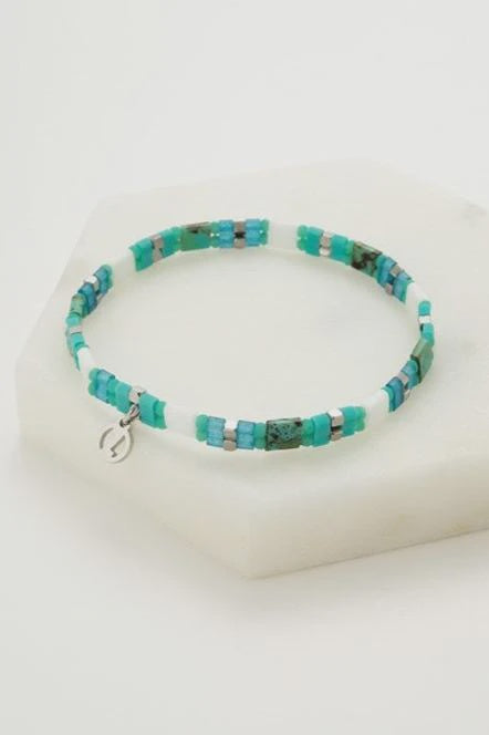 Tile Bracelet - Aqua Silver