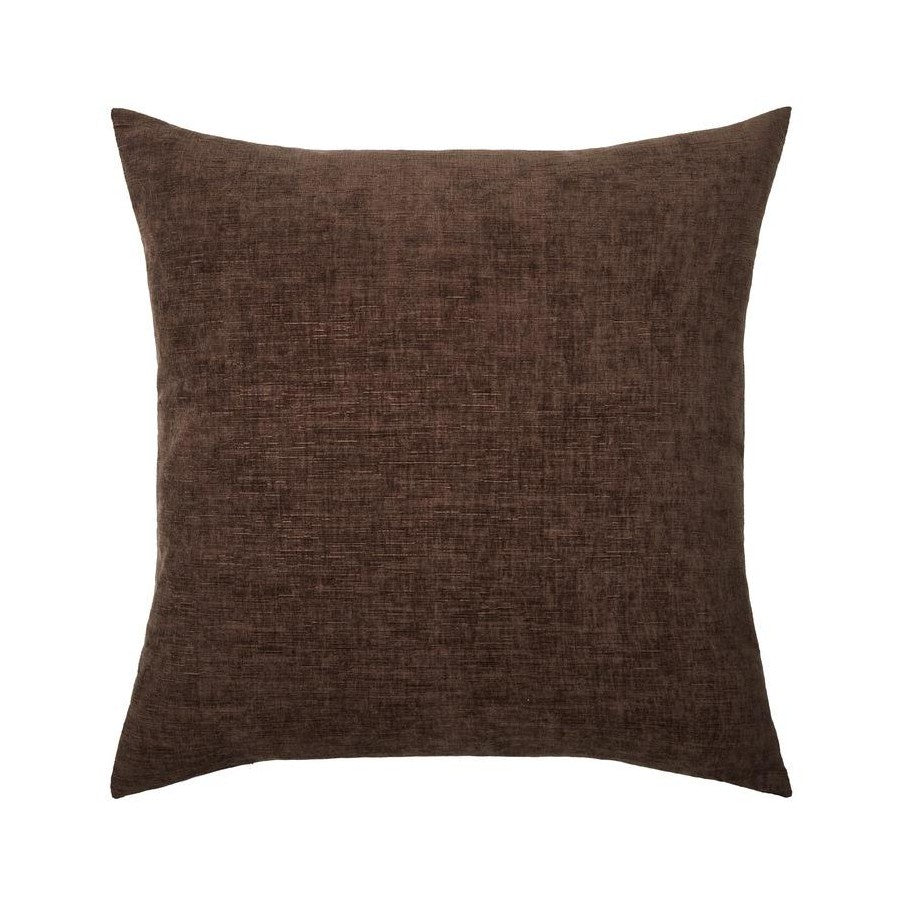 Bellanger Chenille Feather Cushion - Dark Brown /Flax