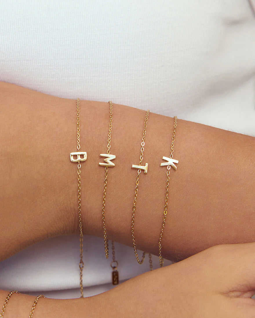 Mini Initial Stone Bracelet Gold