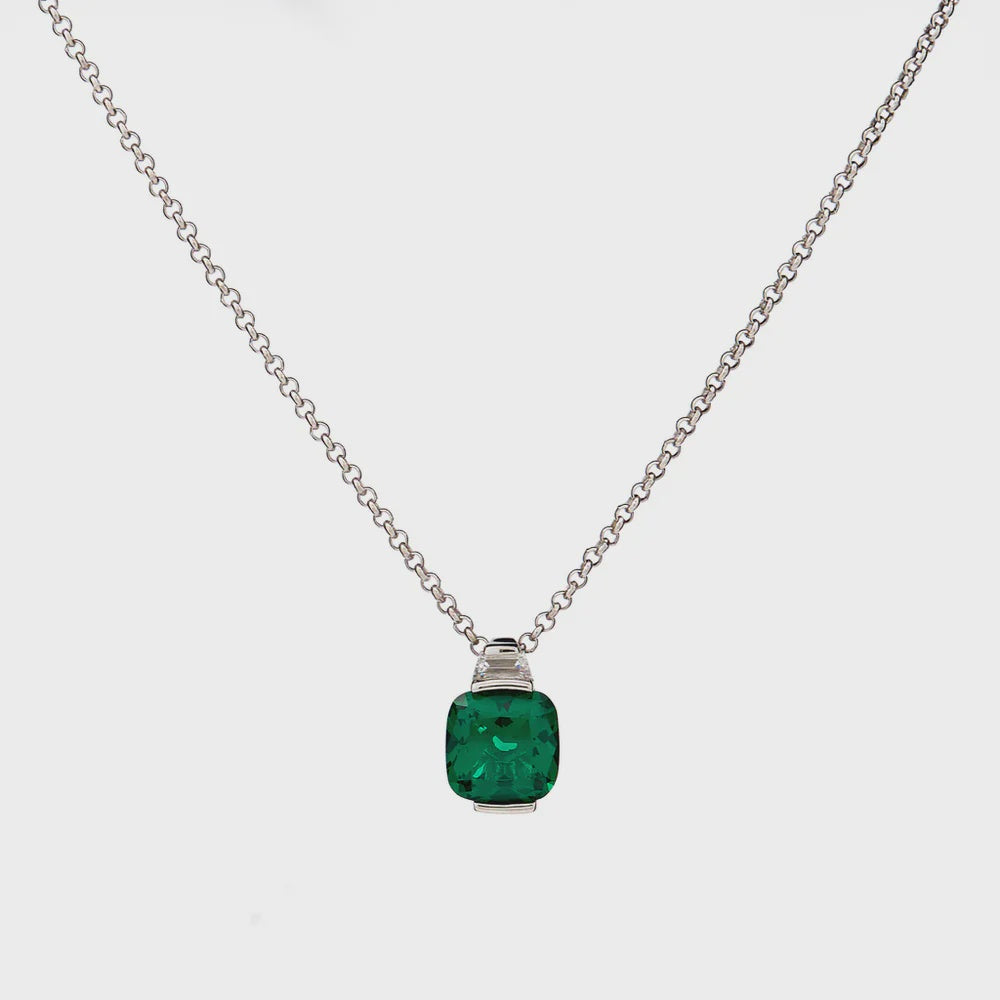 Erin SS Tapered CZ & Square Emerald Pendant Necklace