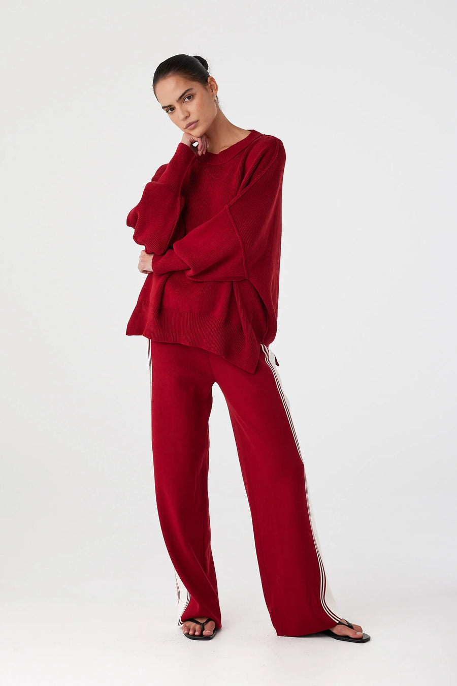 Emery Pant - Wine & Ecru