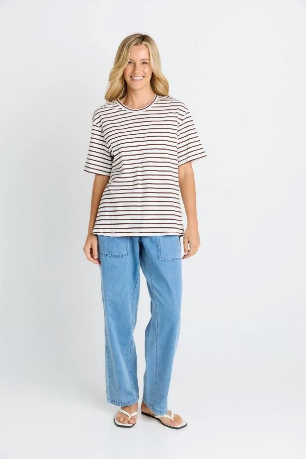 Relax Boxy Tee Choc/White Stripe