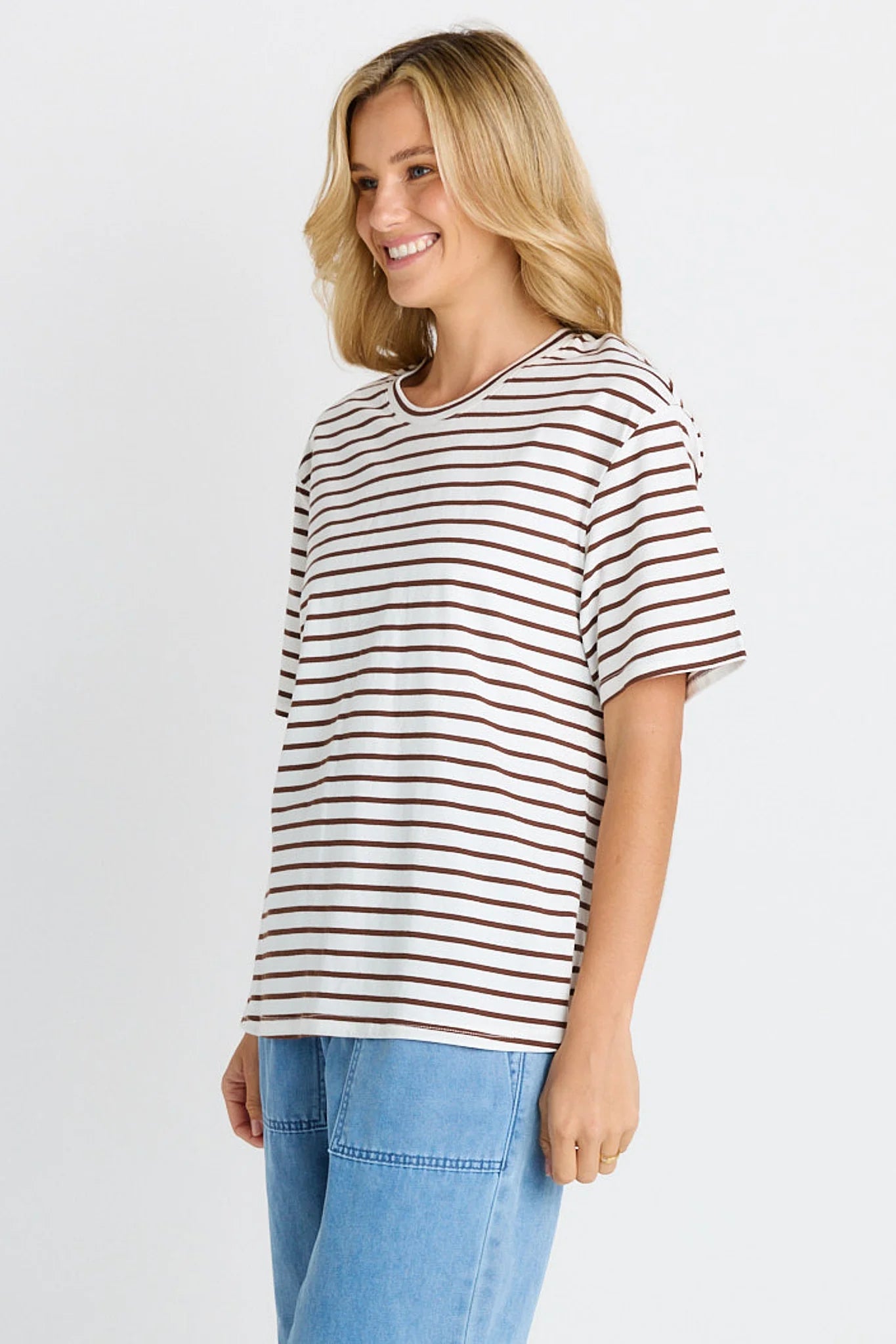 Relax Boxy Tee Choc/White Stripe
