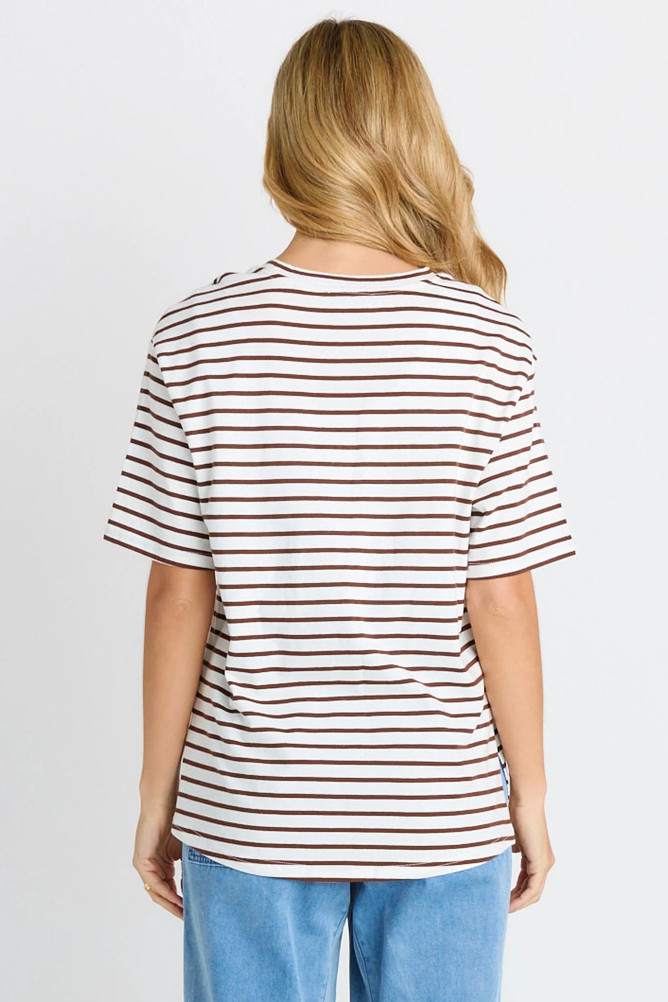 Relax Boxy Tee Choc/White Stripe