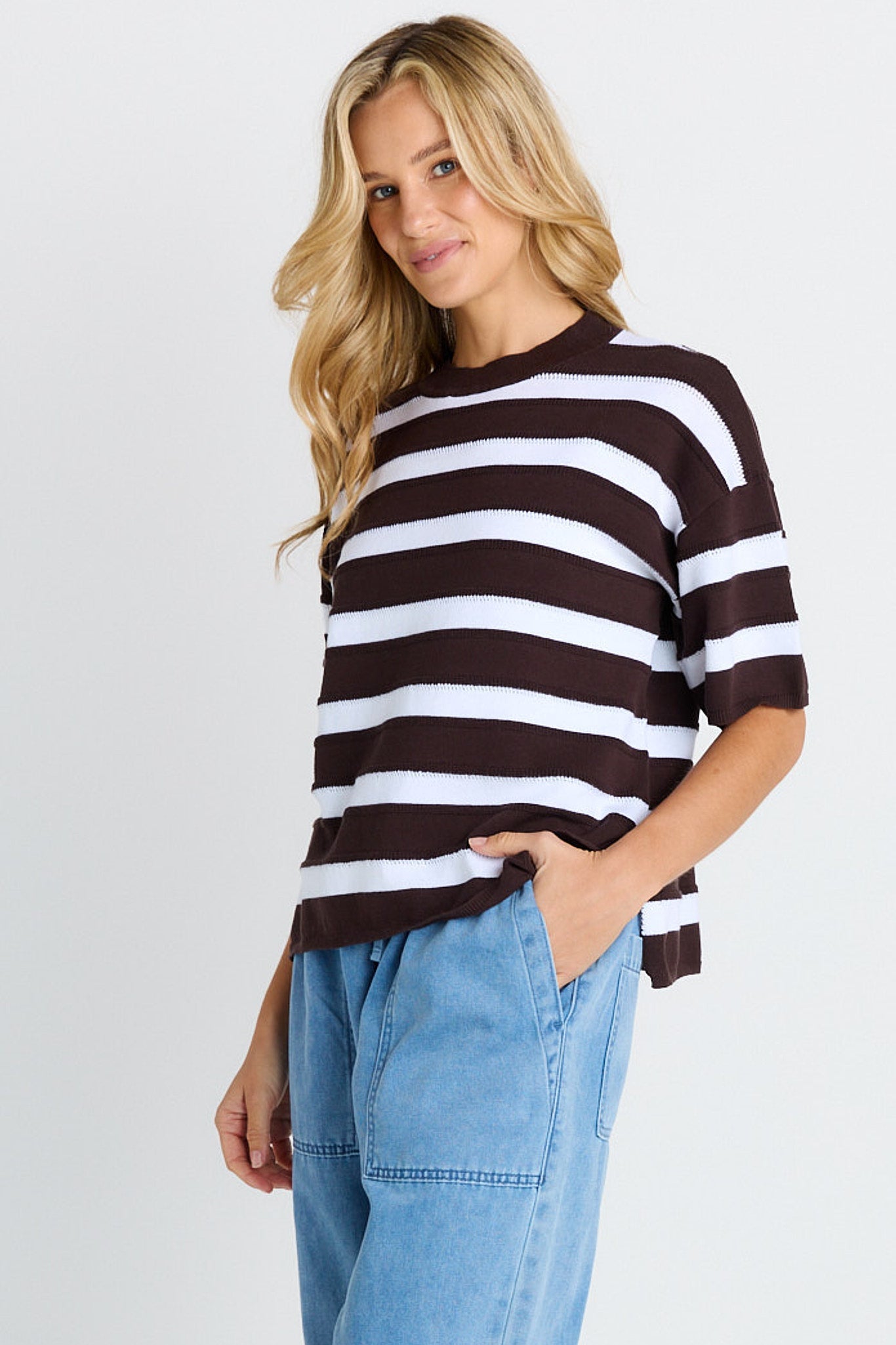 Libby Boxy Stripe Top Chocolate