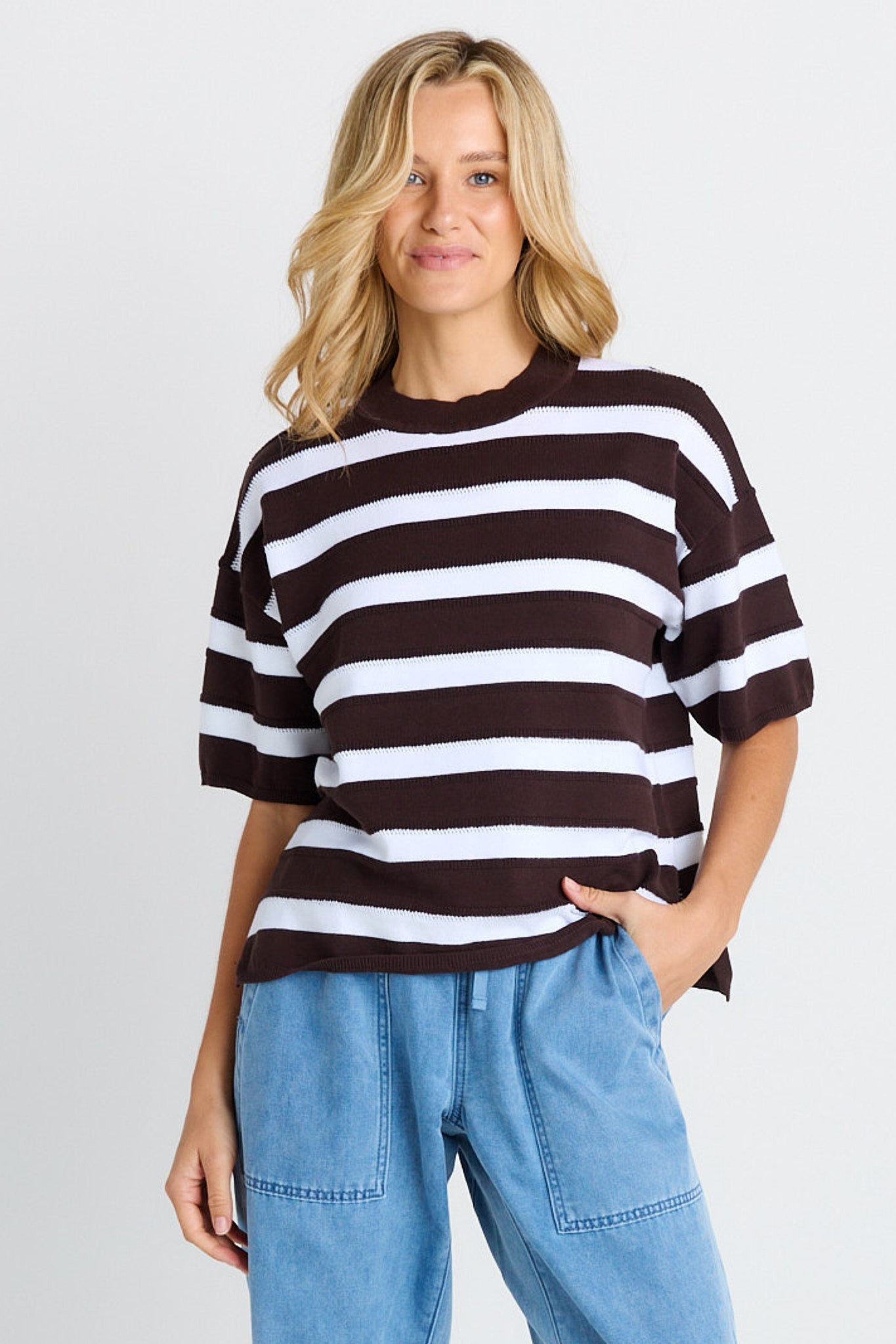 Libby Boxy Stripe Top Chocolate