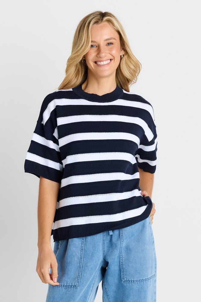 Libby Boxy Stripe Top Navy