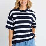 Libby Boxy Stripe Top Navy