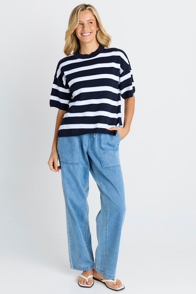 Libby Boxy Stripe Top Navy