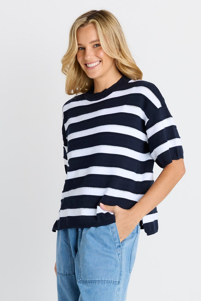 Libby Boxy Stripe Top Navy