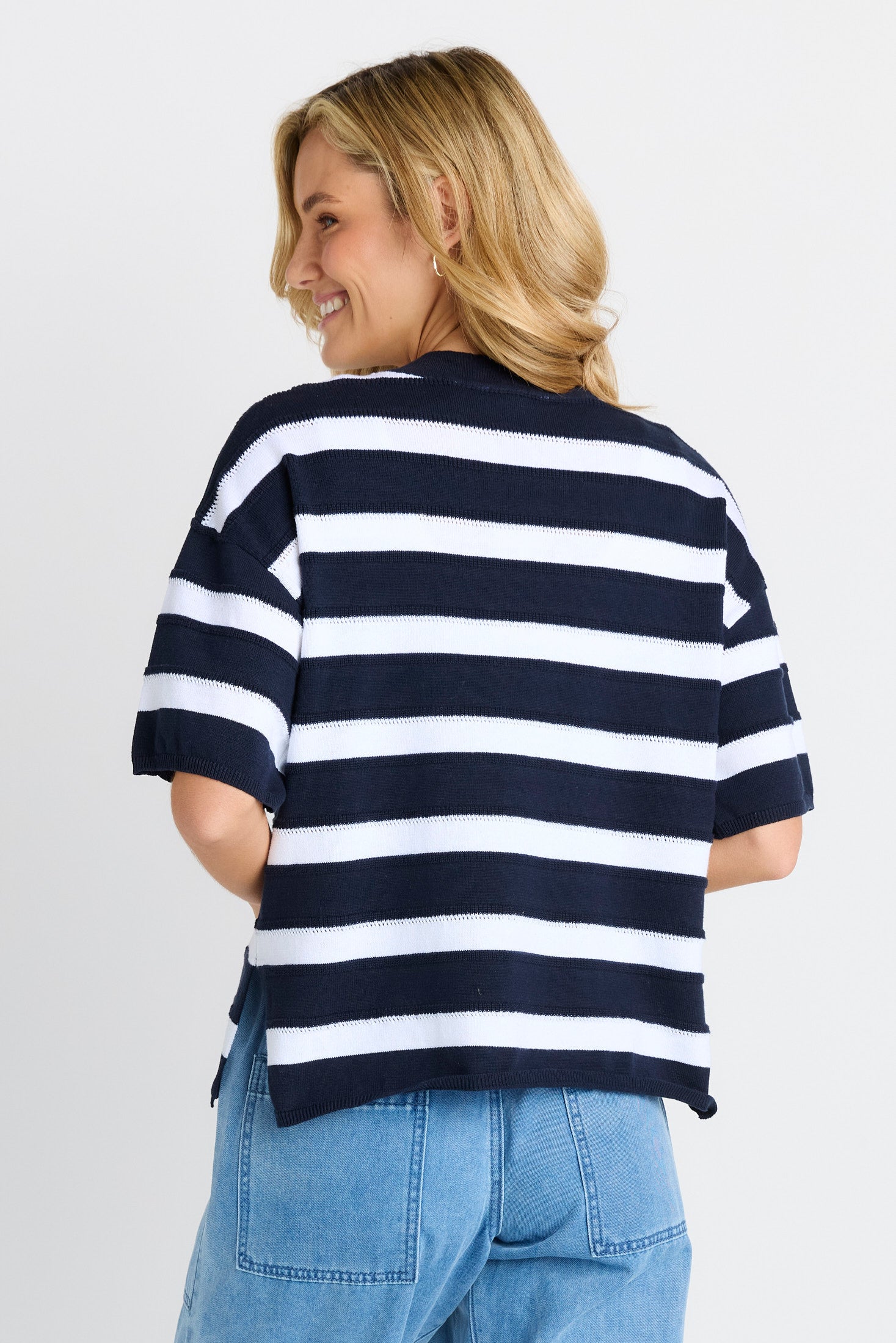 Libby Boxy Stripe Top Navy