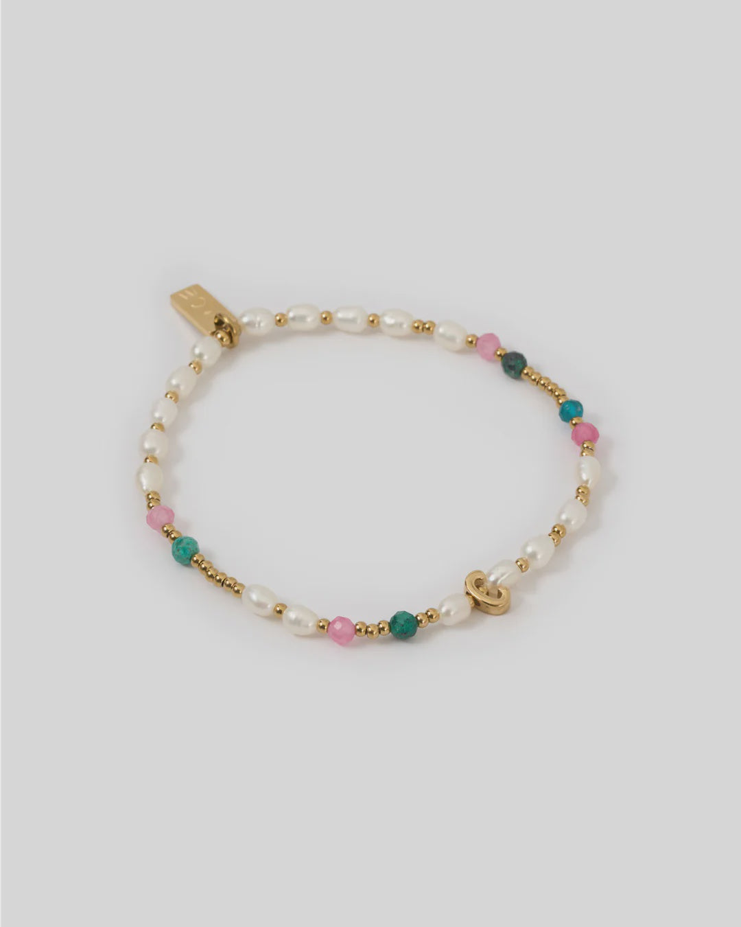 Beaded Gemstone & Pearl Initial Bracelet