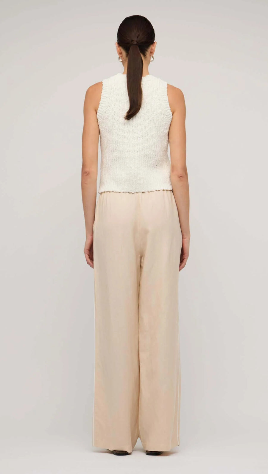 Beige Relaxed Linen Wide-Leg Pants