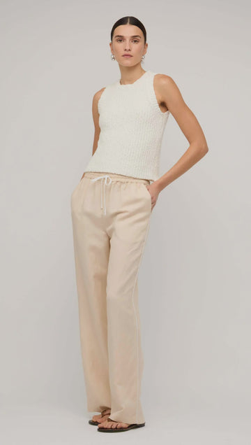 Beige Relaxed Linen Wide-Leg Pants