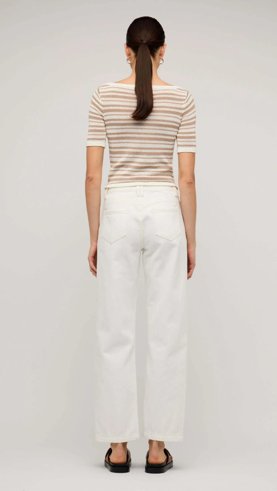 Echo Beige & White Stripe Boat Neck Knit Top