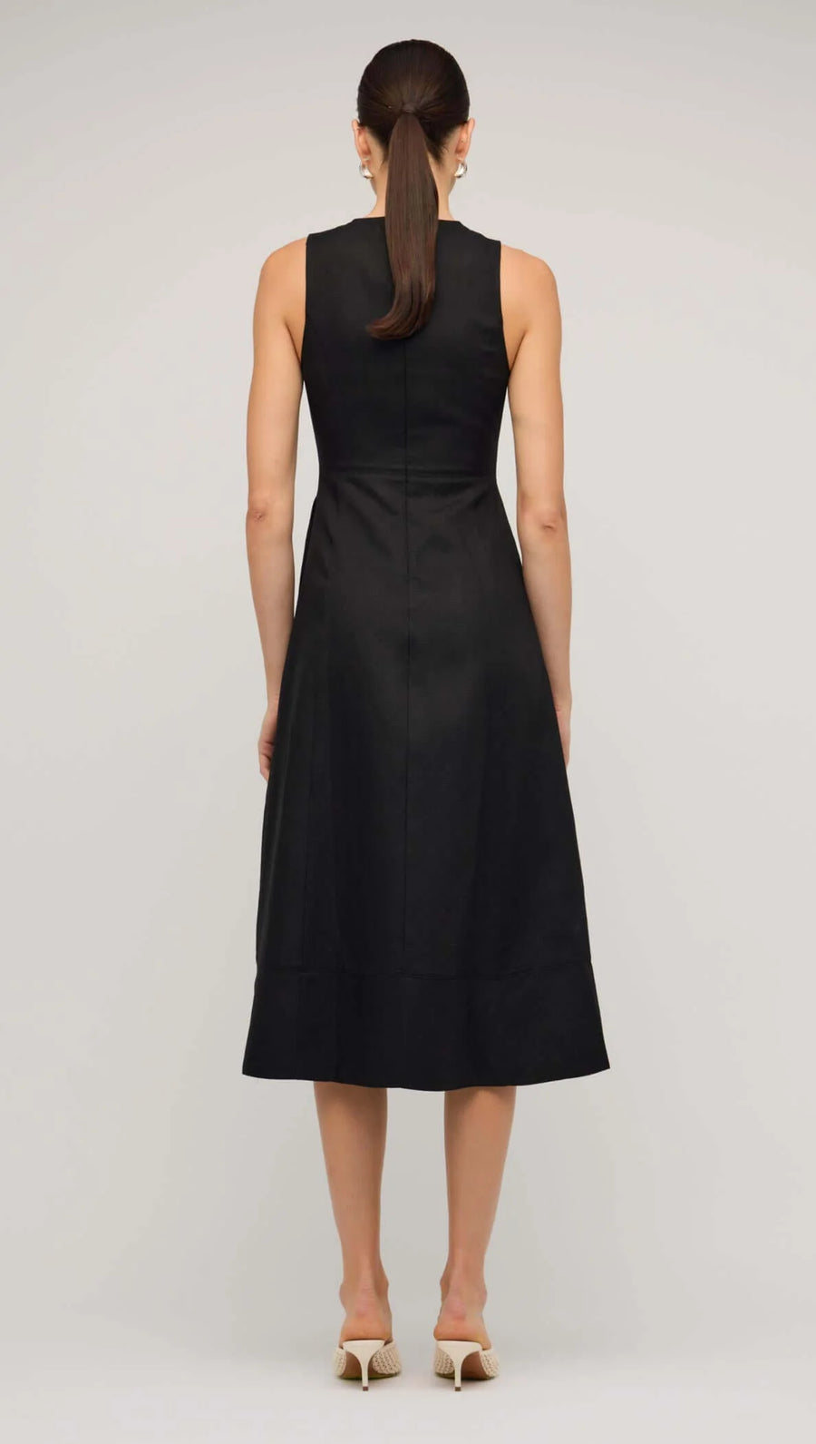 Veda Black Linen A-Line Midi Dress