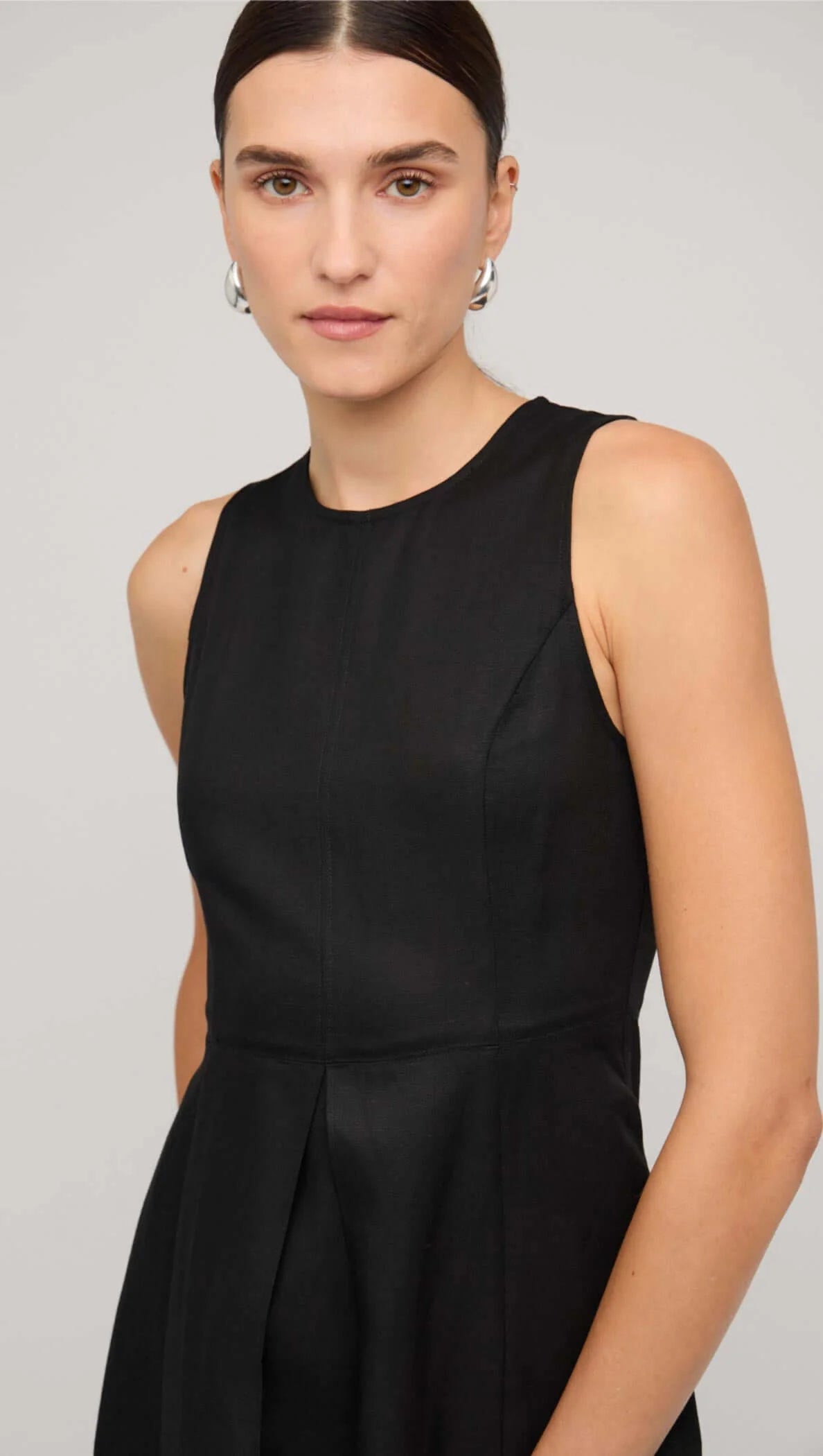 Veda Black Linen A-Line Midi Dress