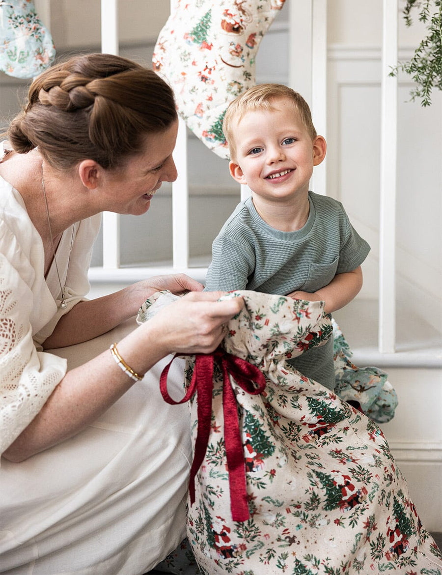 Heirloom 100% Linen Christmas Santa Sack - Jolly Santa