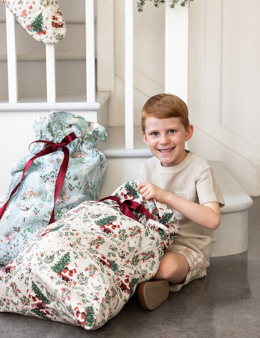 Heirloom 100% Linen Christmas Santa Sack - Jolly Santa